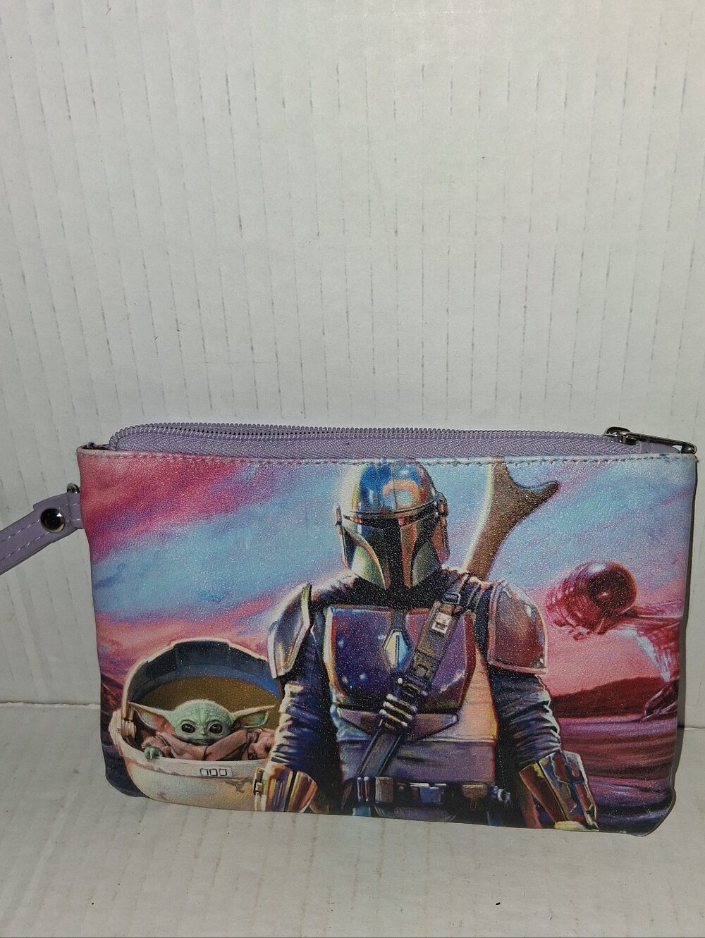 Star Wars The Mandalorian Lilac/purple Zipper Wristlet  6 x 4.5”inches